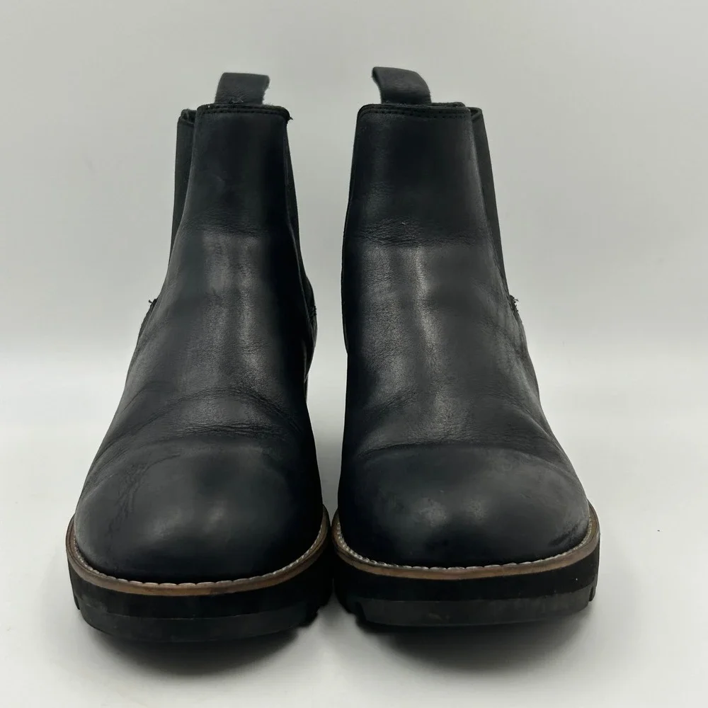 Eileen Fisher Cozy Shearling Chelsea Wedge Boots‎ 8 Black Leather Lug Gorpcore